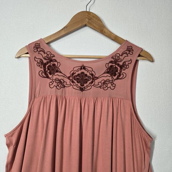 Torrid Cut Out Embroidery Tank Top sz 1 (L) Dusty Coral Sleeveless Tie Back Boho - Picture 2 of 12